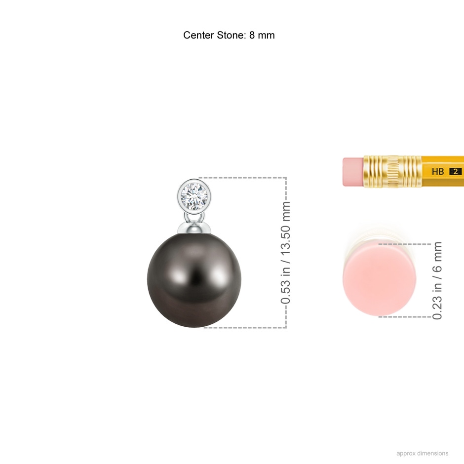 8mm AAA Tahitian Pearl Pendant with Bezel Diamond in White Gold ruler