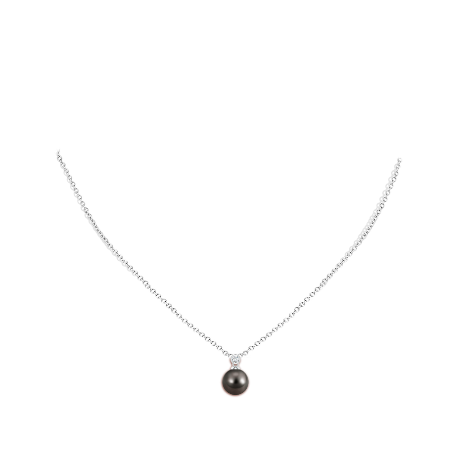 8mm AAA Tahitian Pearl Pendant with Bezel Diamond in White Gold body-neck