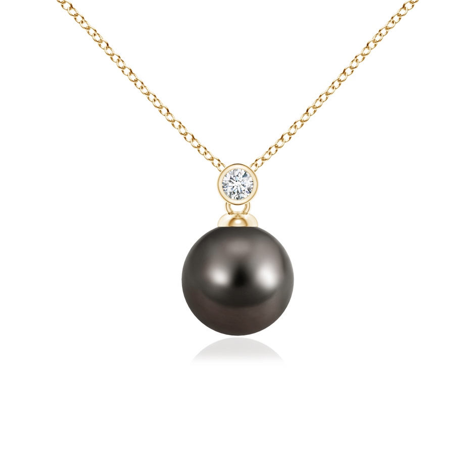 8mm AAA Tahitian Pearl Pendant with Bezel Diamond in Yellow Gold 