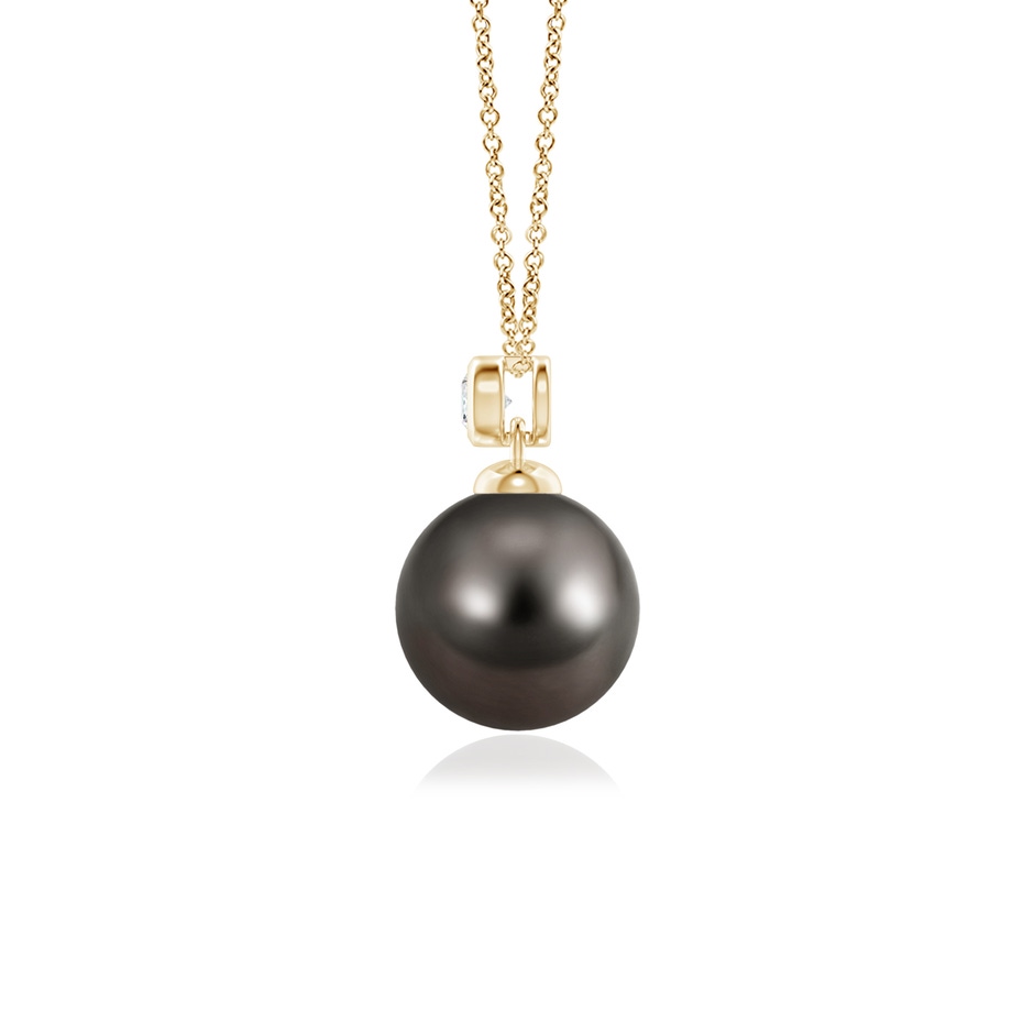 8mm AAA Tahitian Pearl Pendant with Bezel Diamond in Yellow Gold side-1