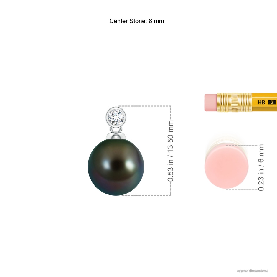 8mm AAAA Tahitian Pearl Pendant with Bezel Diamond in P950 Platinum ruler