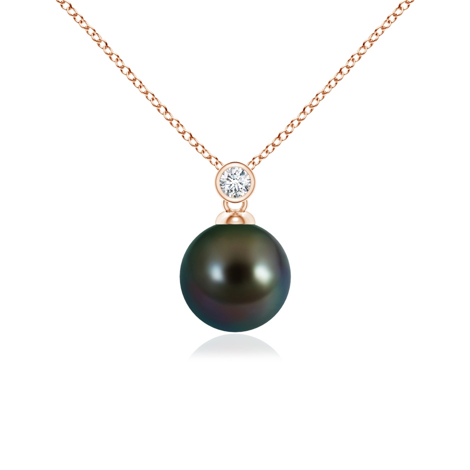 8mm AAAA Tahitian Pearl Pendant with Bezel Diamond in Rose Gold 