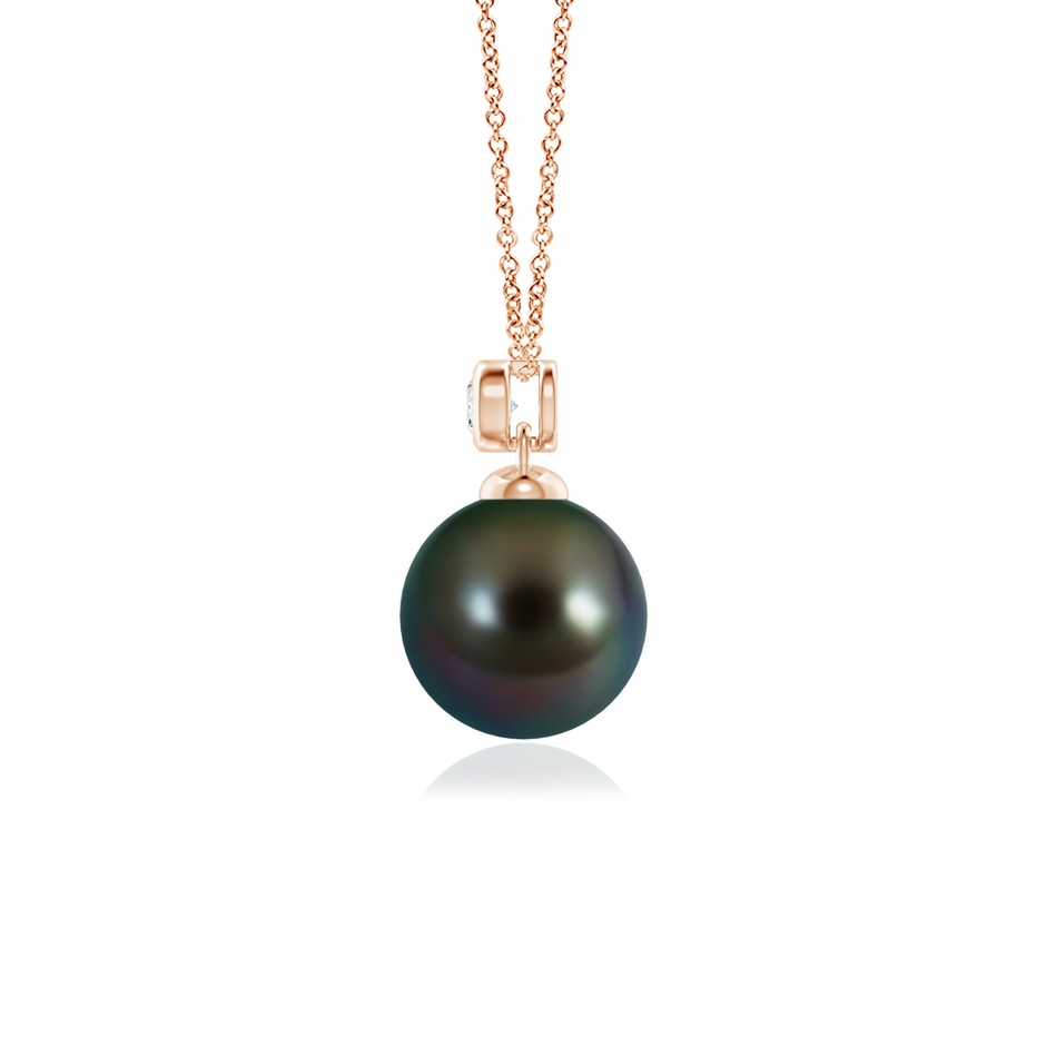 8mm AAAA Tahitian Pearl Pendant with Bezel Diamond in Rose Gold side-1