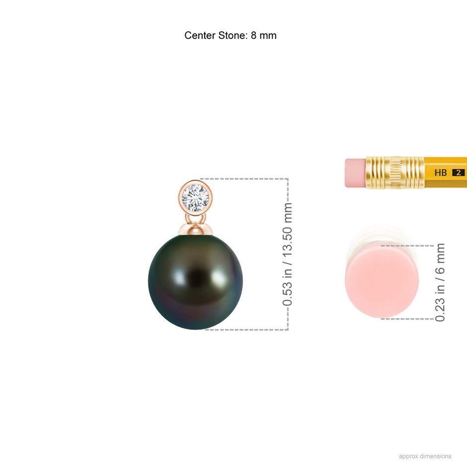8mm AAAA Tahitian Pearl Pendant with Bezel Diamond in Rose Gold ruler