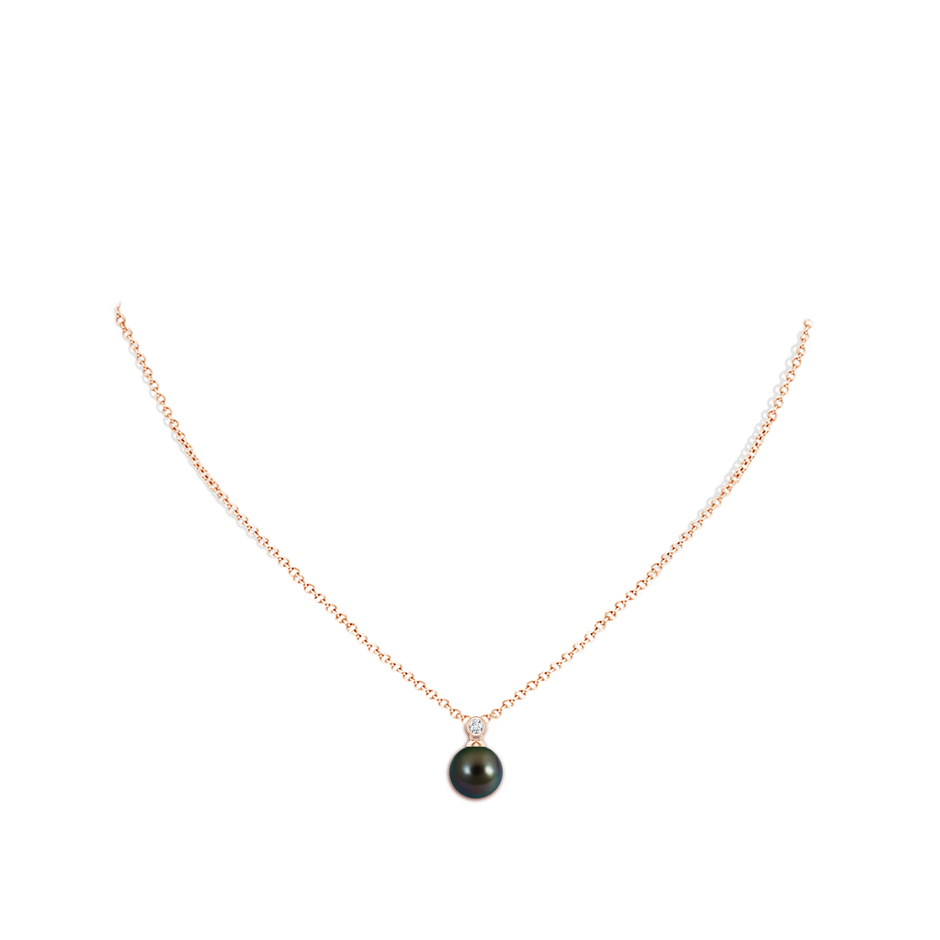 8mm AAAA Tahitian Pearl Pendant with Bezel Diamond in Rose Gold body-neck