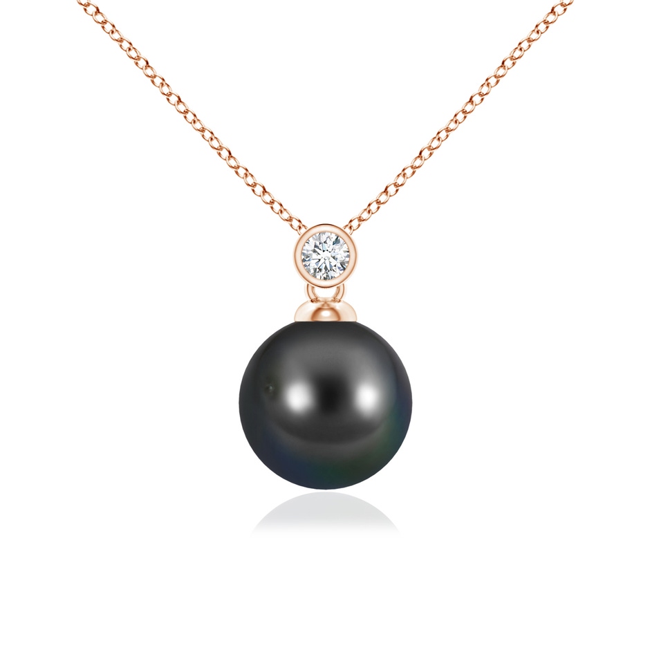 9mm AA Tahitian Pearl Pendant with Bezel Diamond in Rose Gold 