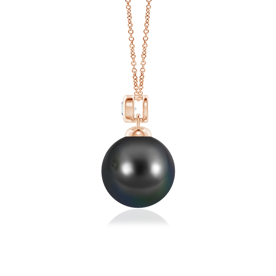 9mm AA Tahitian Pearl Pendant with Bezel Diamond in Rose Gold side-1