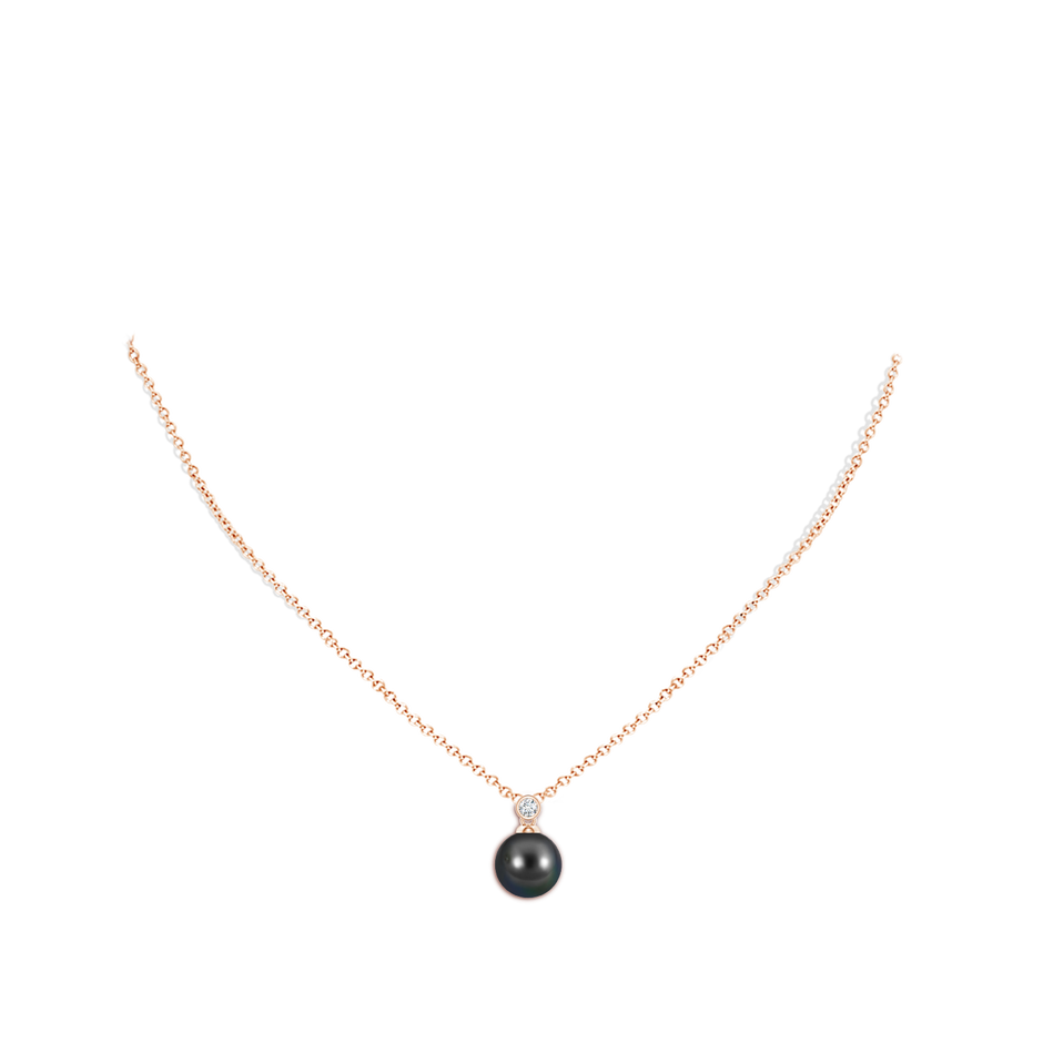 9mm AA Tahitian Pearl Pendant with Bezel Diamond in Rose Gold body-neck