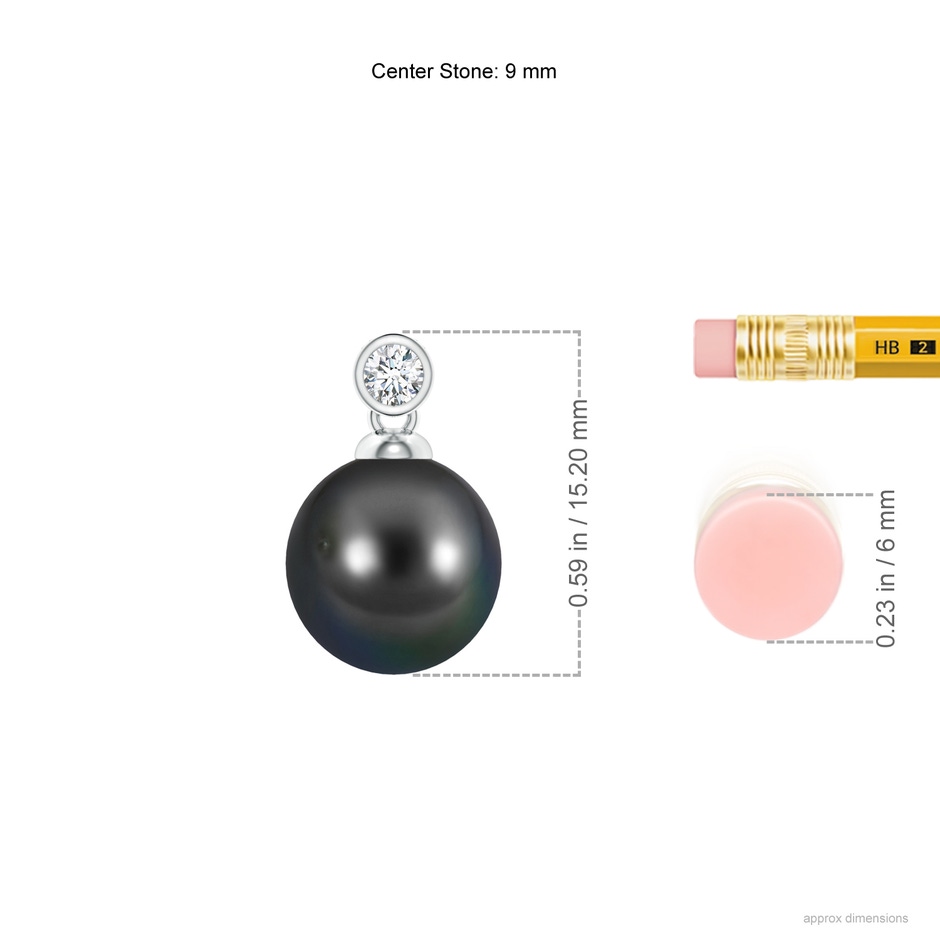 9mm AA Tahitian Pearl Pendant with Bezel Diamond in White Gold ruler