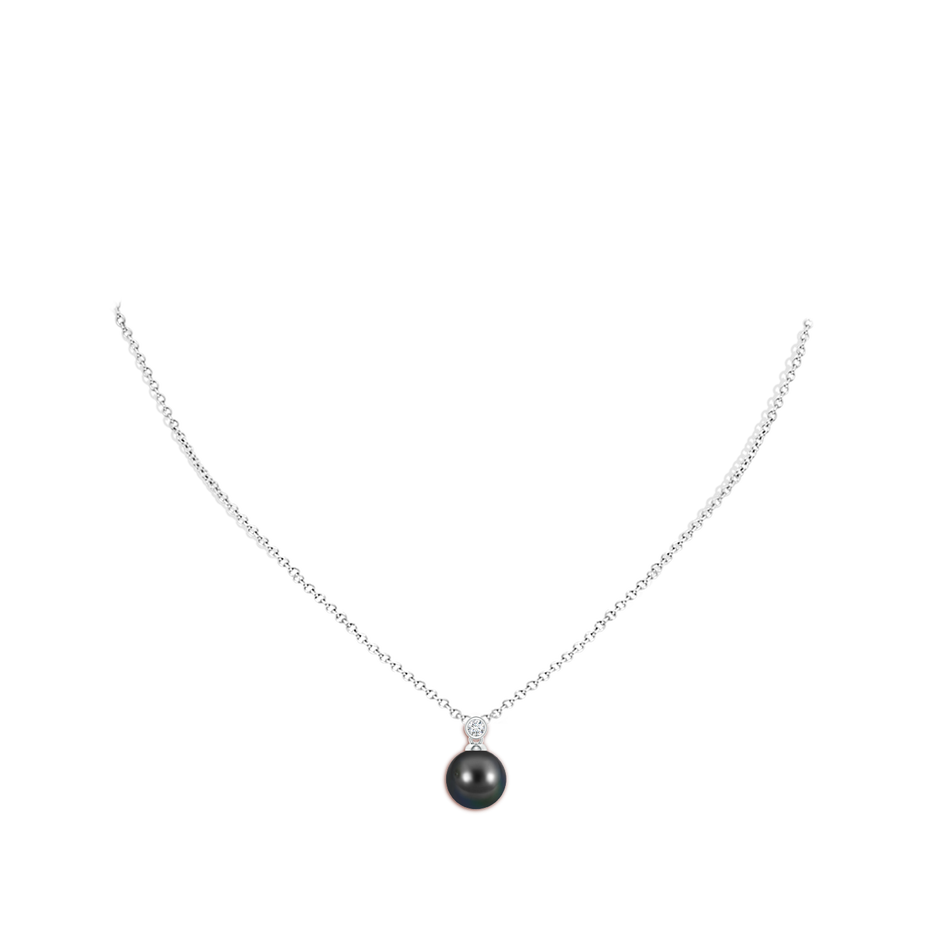 9mm AA Tahitian Pearl Pendant with Bezel Diamond in White Gold body-neck