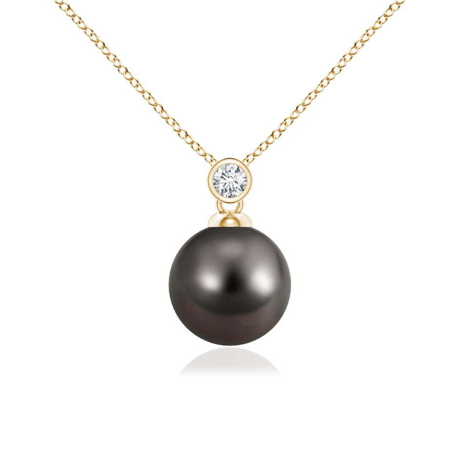 9mm AAA Tahitian Pearl Pendant with Bezel Diamond in Yellow Gold 