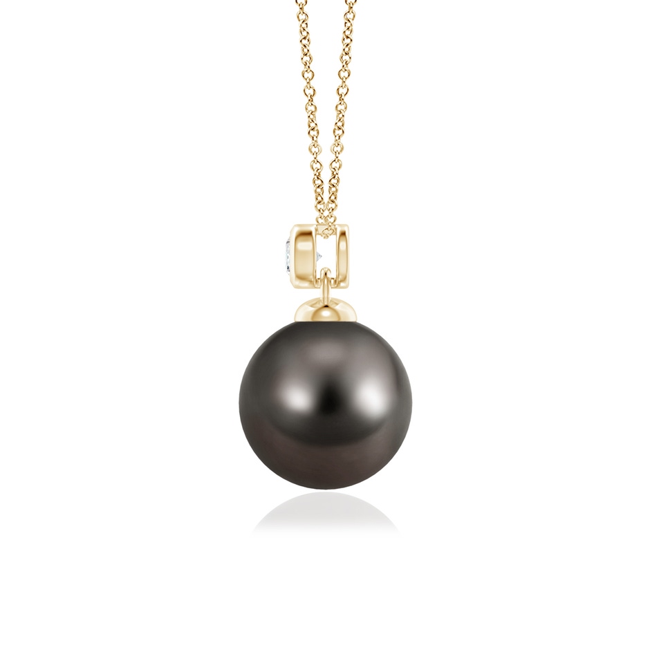 9mm AAA Tahitian Pearl Pendant with Bezel Diamond in Yellow Gold side-1