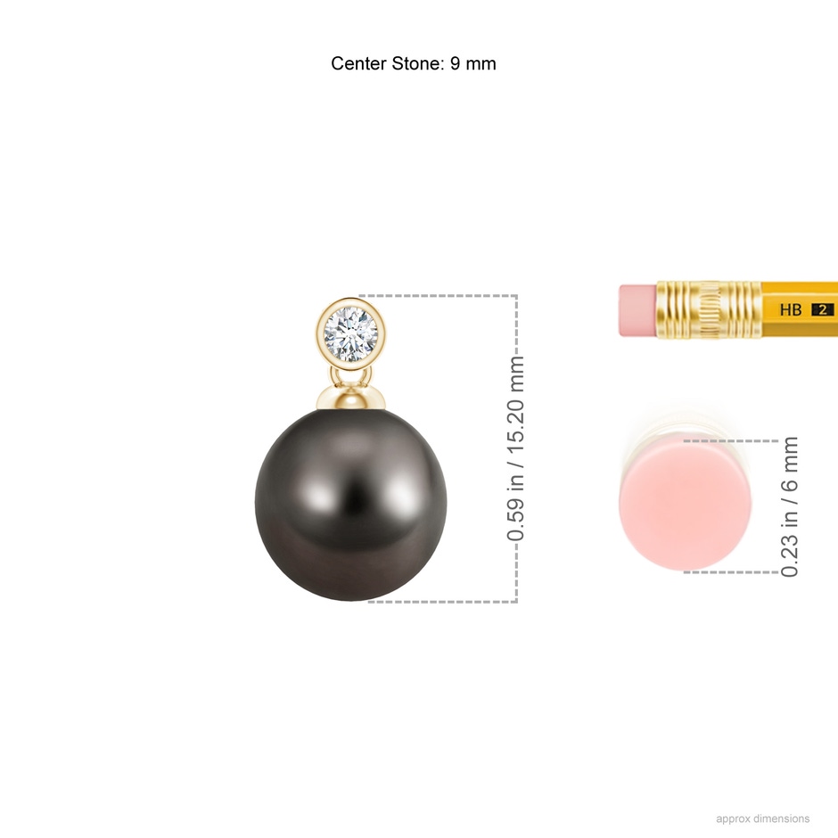 9mm AAA Tahitian Pearl Pendant with Bezel Diamond in Yellow Gold ruler