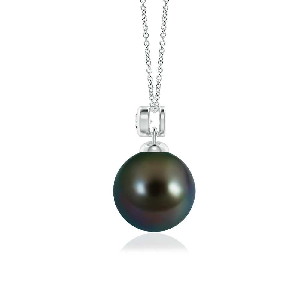 9mm AAAA Tahitian Pearl Pendant with Bezel Diamond in White Gold Side-1