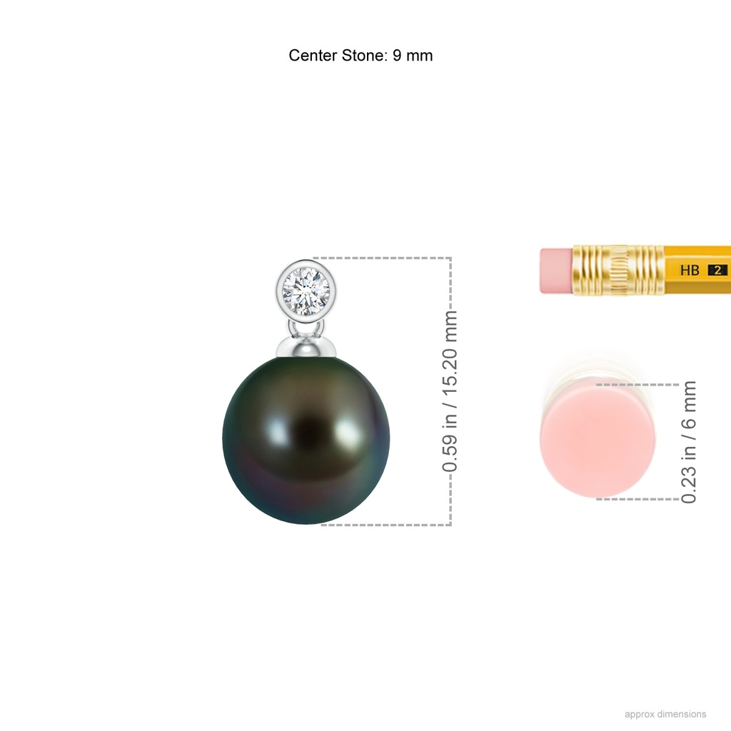 9mm AAAA Tahitian Pearl Pendant with Bezel Diamond in White Gold Ruler