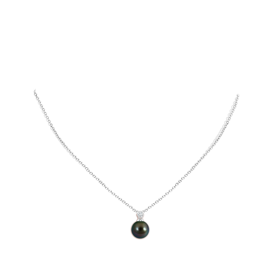 9mm AAAA Tahitian Pearl Pendant with Bezel Diamond in White Gold body-neck