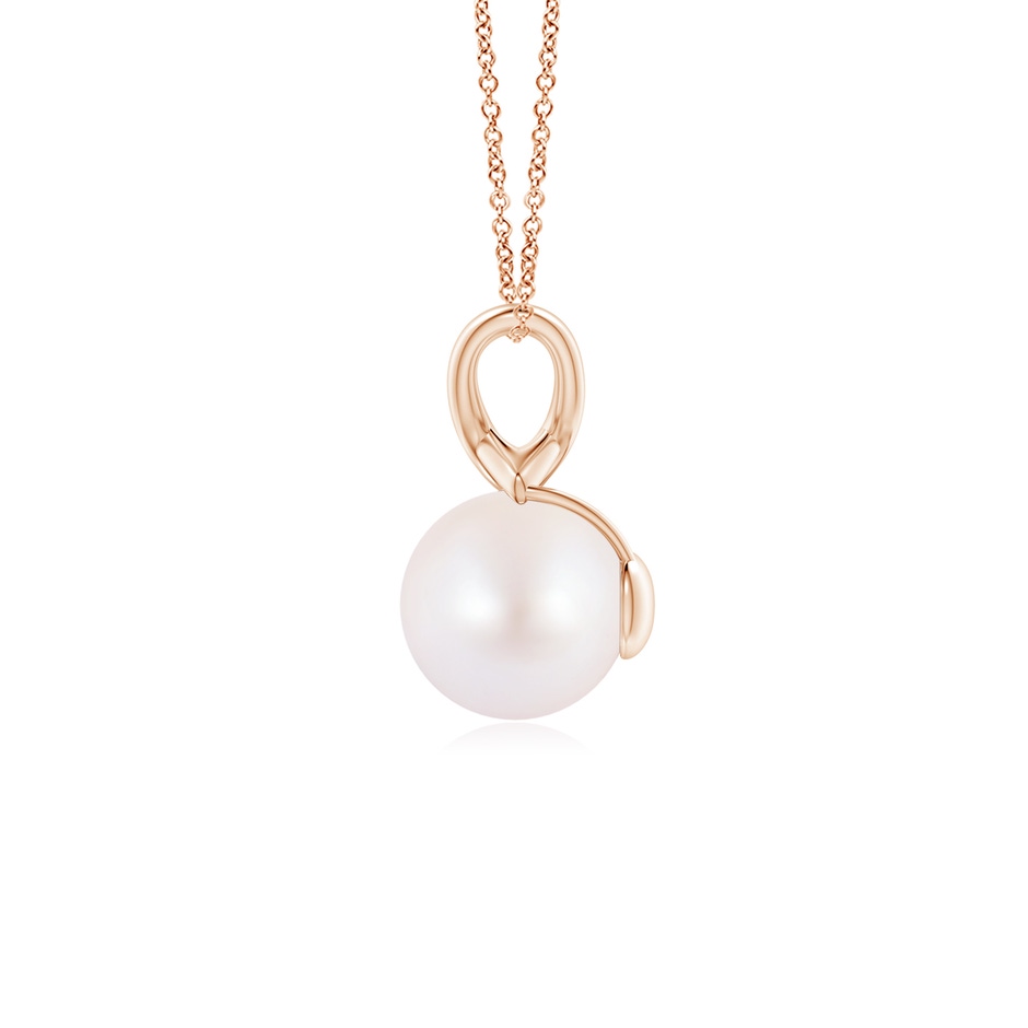 8mm AA Classic Japanese Akoya Pearl Cross V-Bale Pendant in Rose Gold side-1