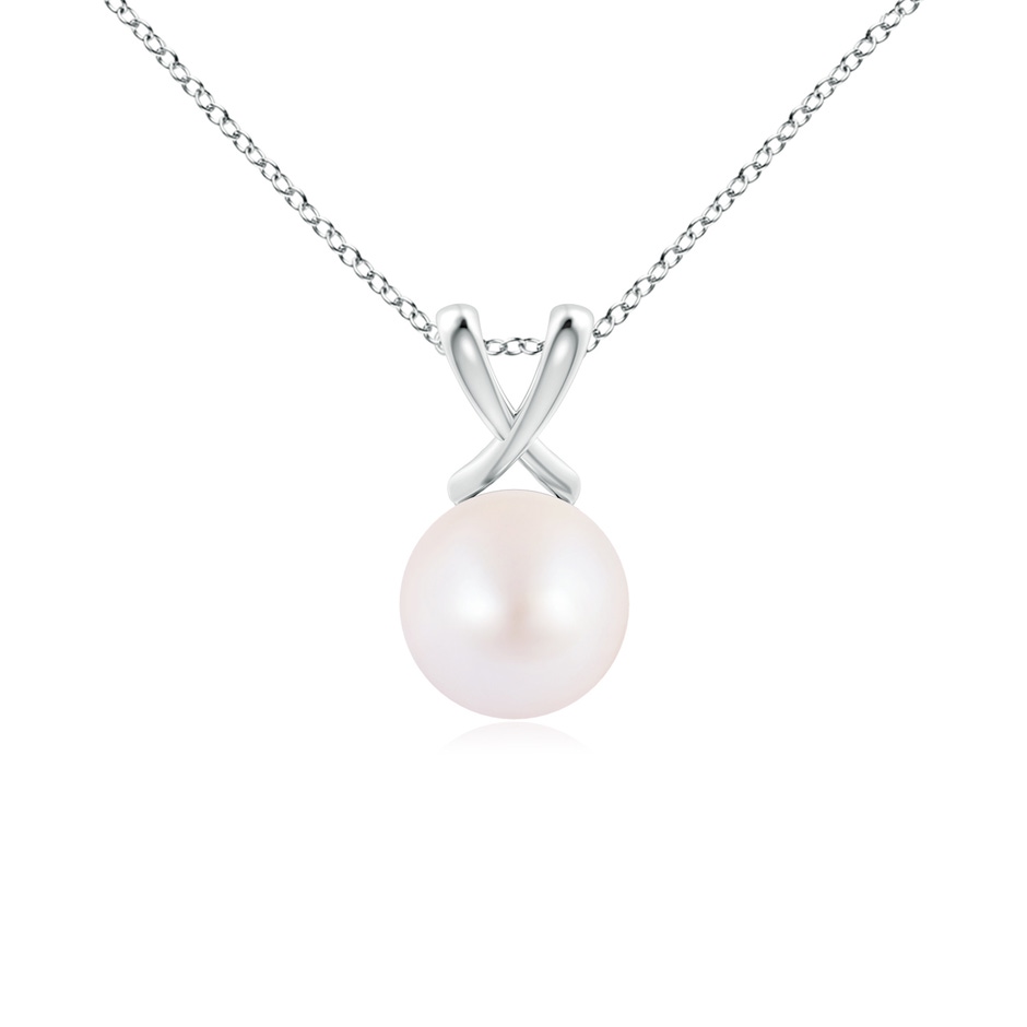 8mm AA Classic Japanese Akoya Pearl Cross V-Bale Pendant in White Gold 