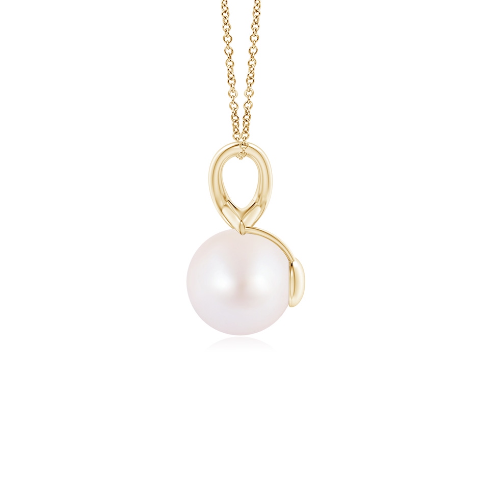 8mm AA Classic Japanese Akoya Pearl Cross V-Bale Pendant in Yellow Gold side-1