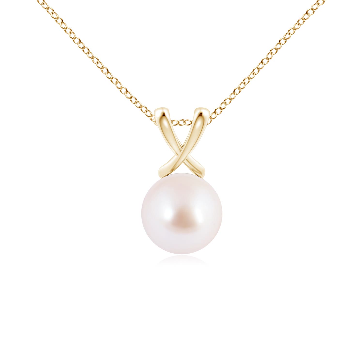 Angara 8 MM Classic Japanese Akoya Pearl Cross V-Bale Pendant in 18K Yellow Gold
