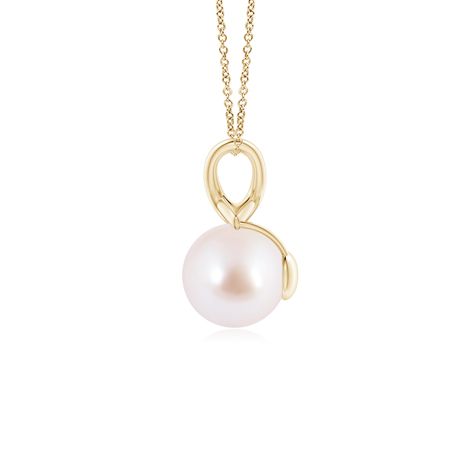 8mm AAA Classic Japanese Akoya Pearl Cross V-Bale Pendant in Yellow Gold side-1
