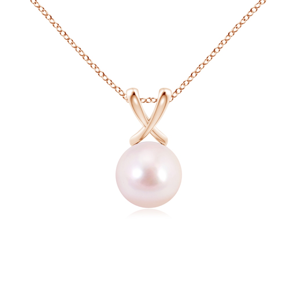 8mm AAAA Classic Japanese Akoya Pearl Cross V-Bale Pendant in Rose Gold