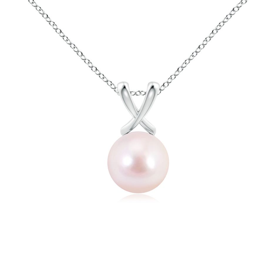 8mm AAAA Classic Japanese Akoya Pearl Cross V-Bale Pendant in White Gold 