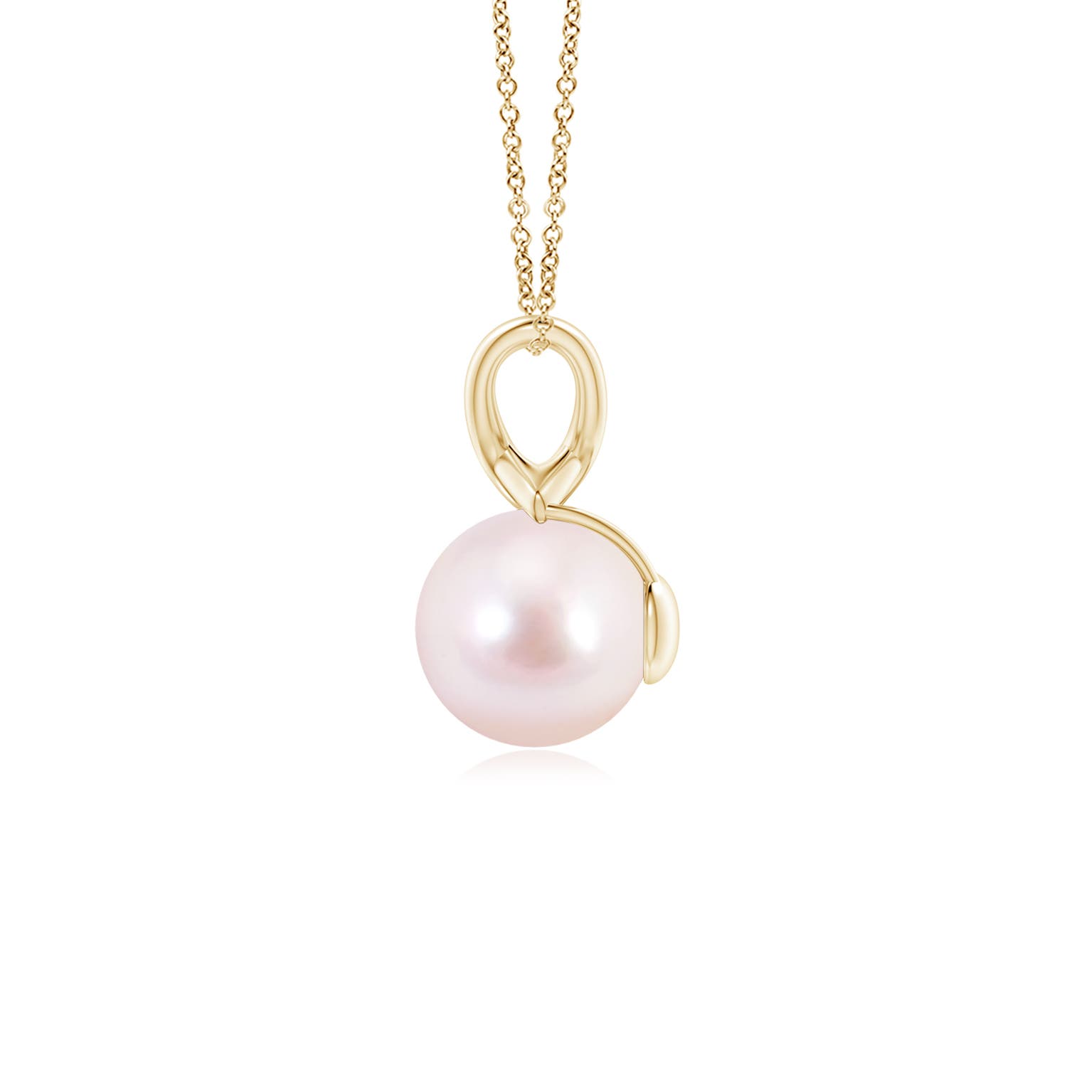 8mm AAAA Classic Japanese Akoya Pearl Cross V-Bale Pendant in Yellow Gold