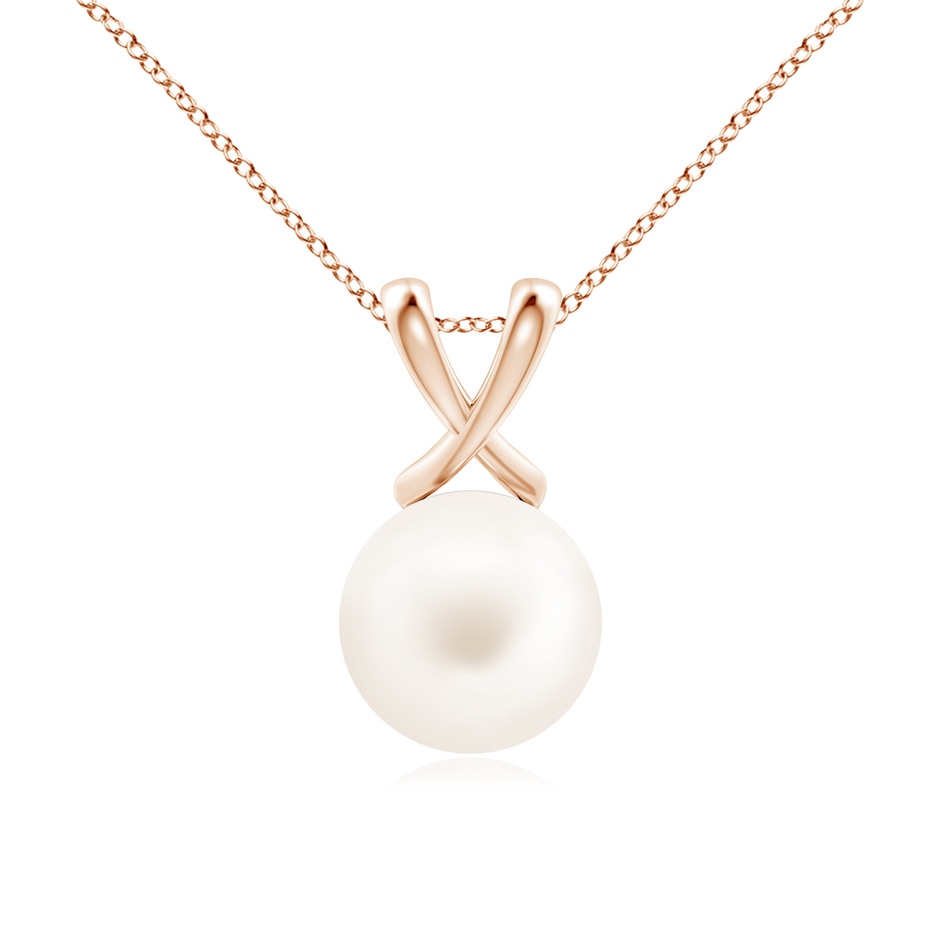 10mm AA Classic Freshwater Pearl Cross V-Bale Pendant in Rose Gold 