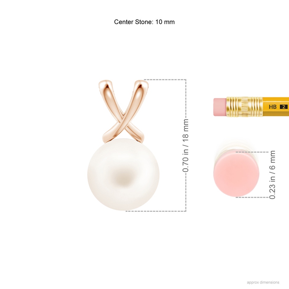 10mm AA Classic Freshwater Pearl Cross V-Bale Pendant in Rose Gold ruler