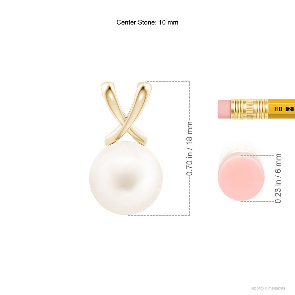 10mm AA Classic Freshwater Pearl Cross V-Bale Pendant in Yellow Gold ruler