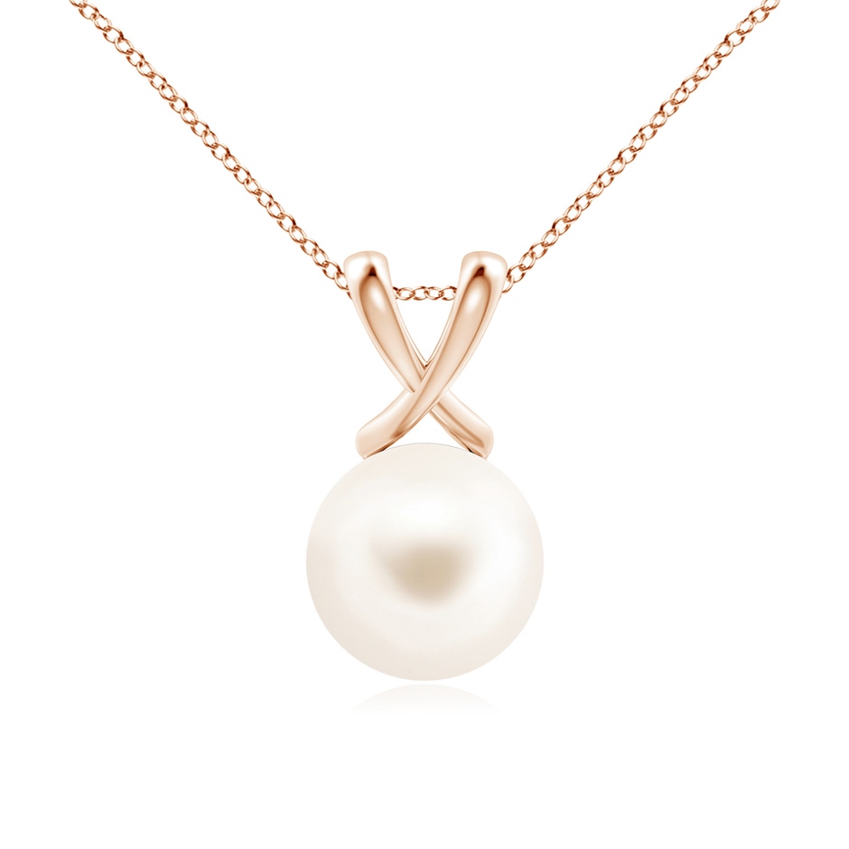 10mm AAA Classic Freshwater Pearl Cross V-Bale Pendant in Rose Gold 