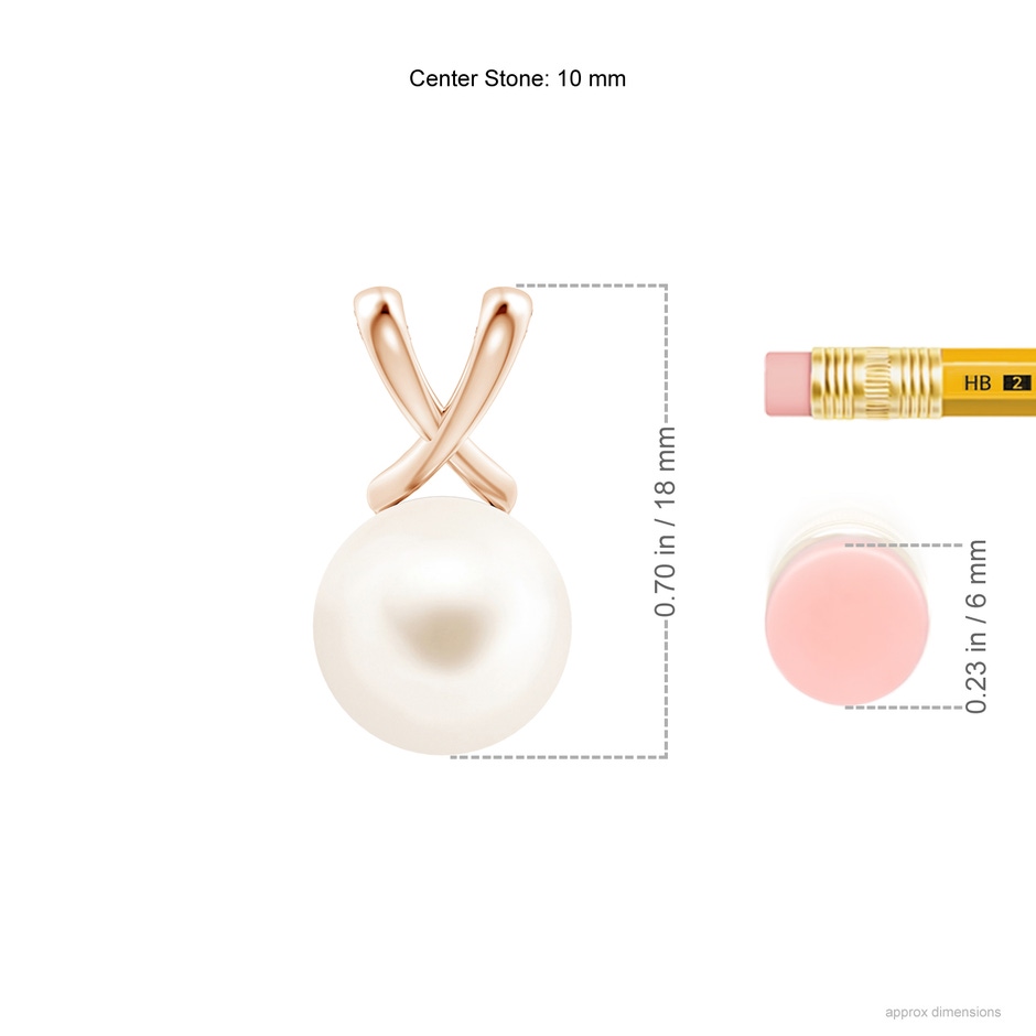 10mm AAA Classic Freshwater Pearl Cross V-Bale Pendant in Rose Gold ruler