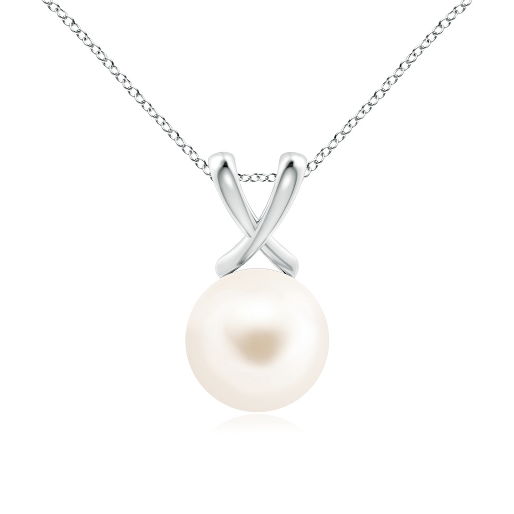 10mm AAA Classic Freshwater Pearl Cross V-Bale Pendant in White Gold