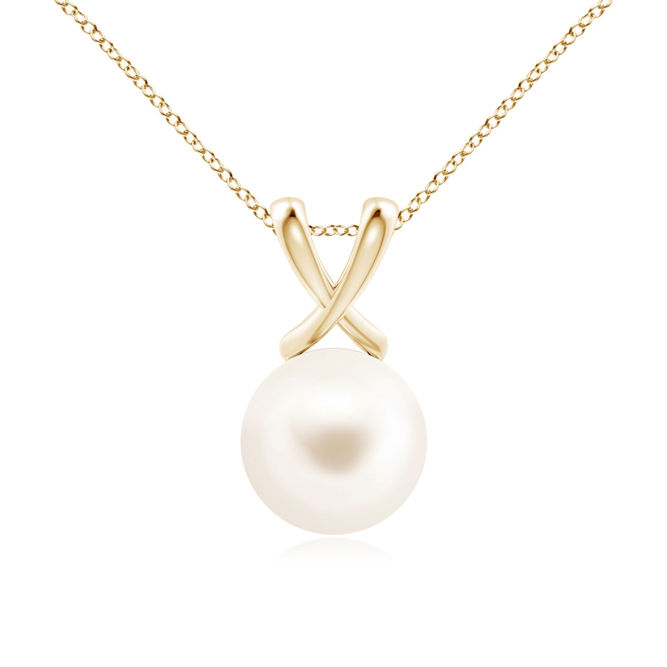 10mm AAA Classic Freshwater Pearl Cross V-Bale Pendant in Yellow Gold 