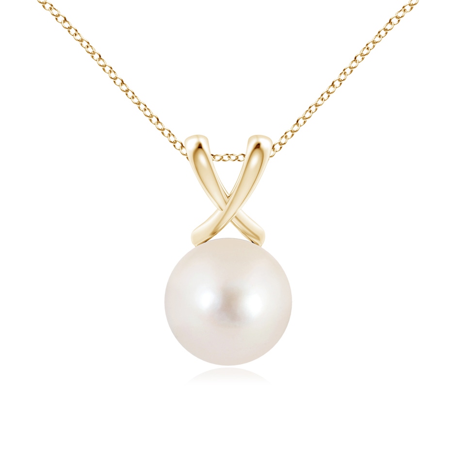 10mm AAAA Classic Freshwater Pearl Cross V-Bale Pendant in Yellow Gold 