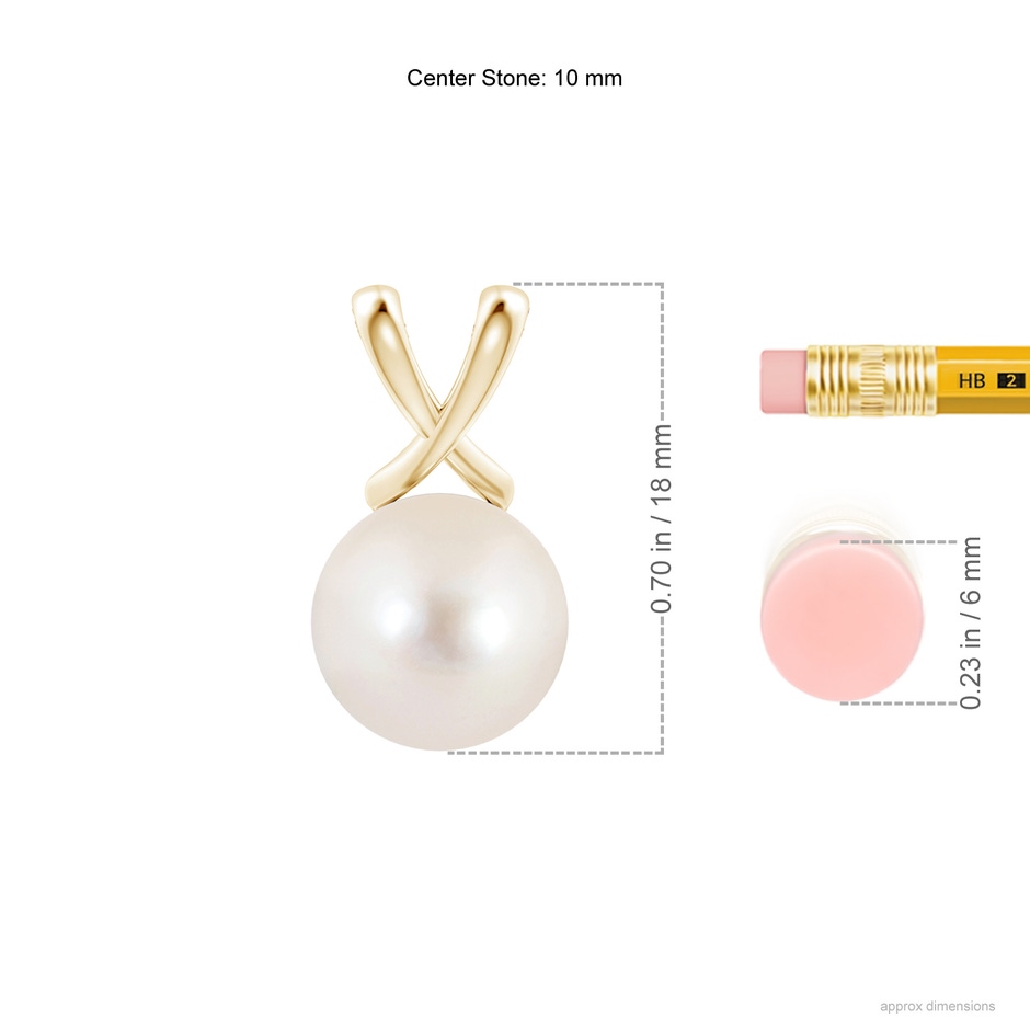 10mm AAAA Classic Freshwater Pearl Cross V-Bale Pendant in Yellow Gold ruler