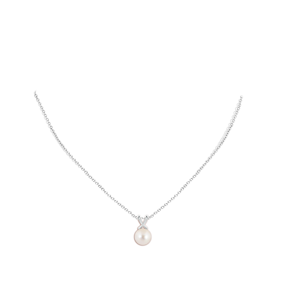 9mm AAAA Classic Freshwater Pearl Cross V-Bale Pendant in P950 Platinum body-neck