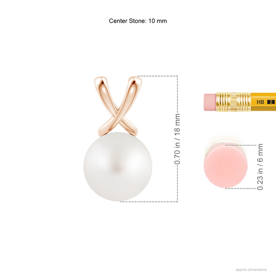 10mm AA Classic South Sea Pearl Cross V-Bale Pendant in Rose Gold ruler
