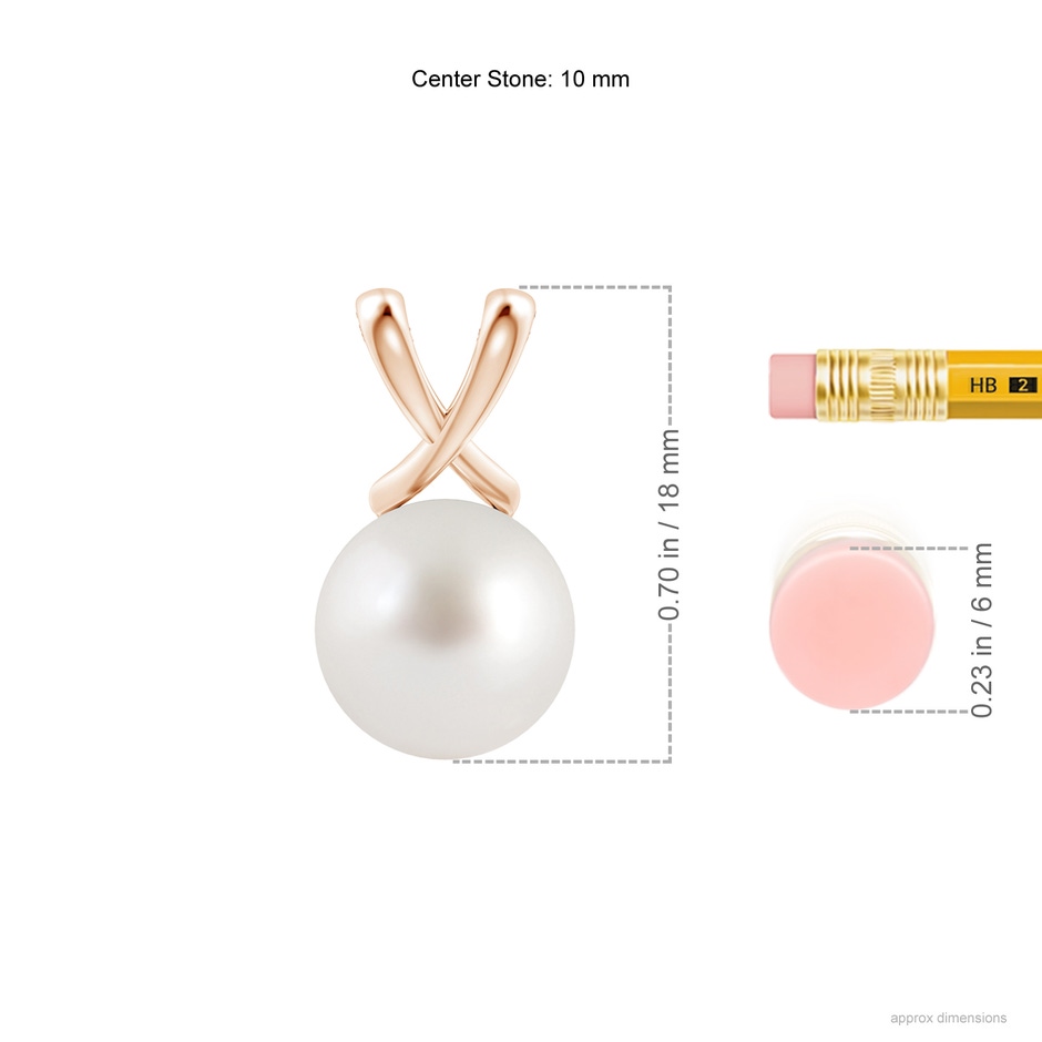 10mm AAA Classic South Sea Pearl Cross V-Bale Pendant in Rose Gold ruler