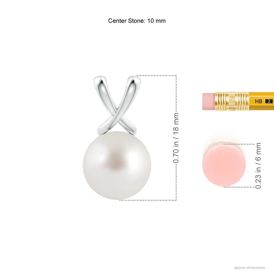 10mm AAA Classic South Sea Pearl Cross V-Bale Pendant in White Gold ruler