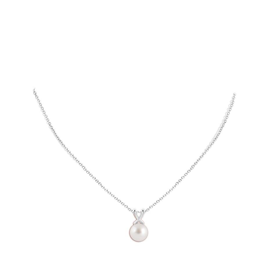 10mm AAA Classic South Sea Pearl Cross V-Bale Pendant in White Gold body-neck