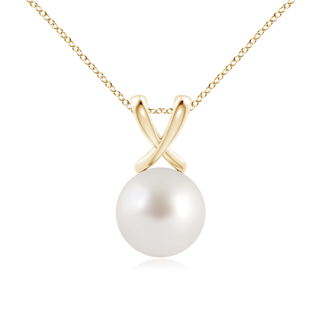 10mm AAA Classic South Sea Pearl Cross V-Bale Pendant in Yellow Gold