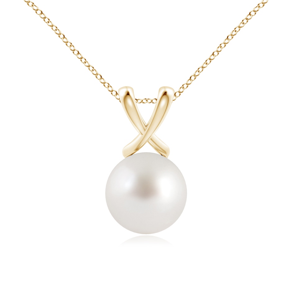 10mm AAA Classic South Sea Pearl Cross V-Bale Pendant in Yellow Gold 