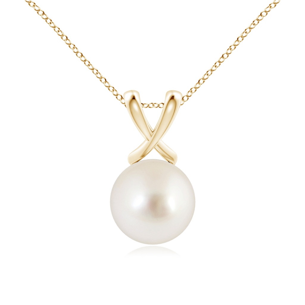 10mm AAAA Classic South Sea Pearl Cross V-Bale Pendant in Yellow Gold
