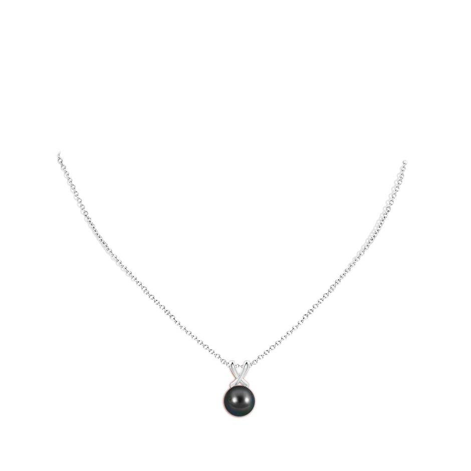 10mm AA Classic Tahitian Pearl Cross V-Bale Pendant in P950 Platinum body-neck