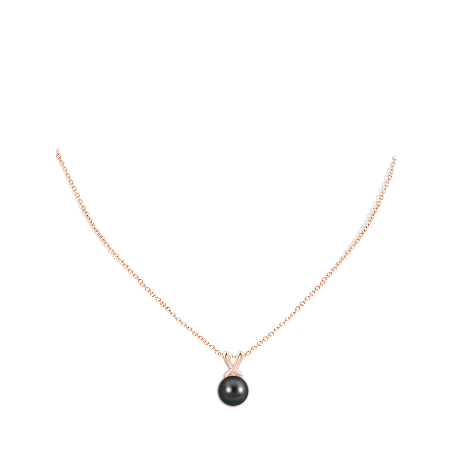 10mm AA Classic Tahitian Pearl Cross V-Bale Pendant in Rose Gold body-neck