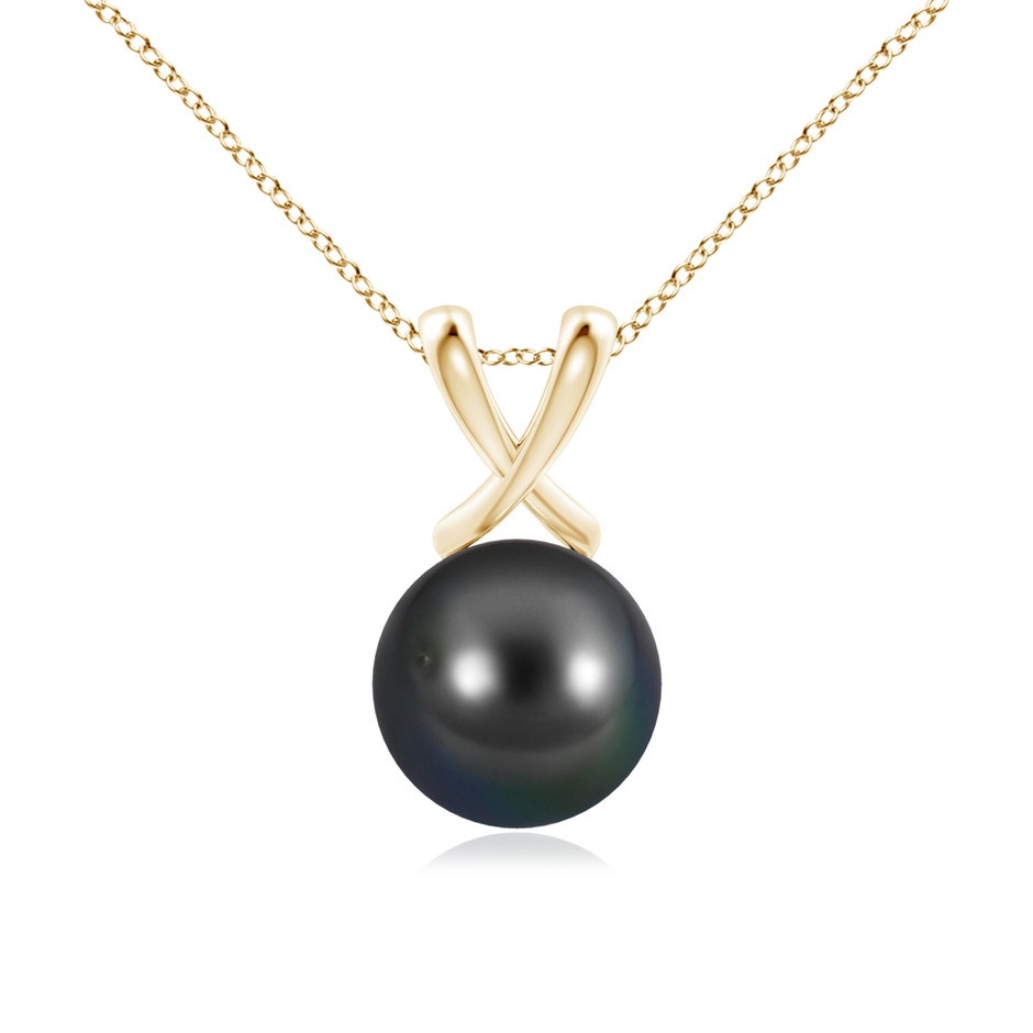 10mm AA Classic Tahitian Pearl Cross V-Bale Pendant in Yellow Gold 