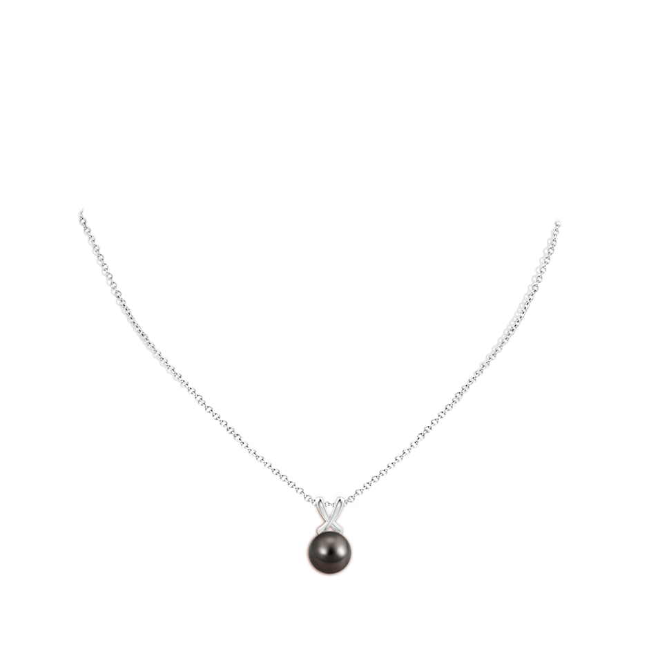 10mm AAA Classic Tahitian Pearl Cross V-Bale Pendant in White Gold body-neck
