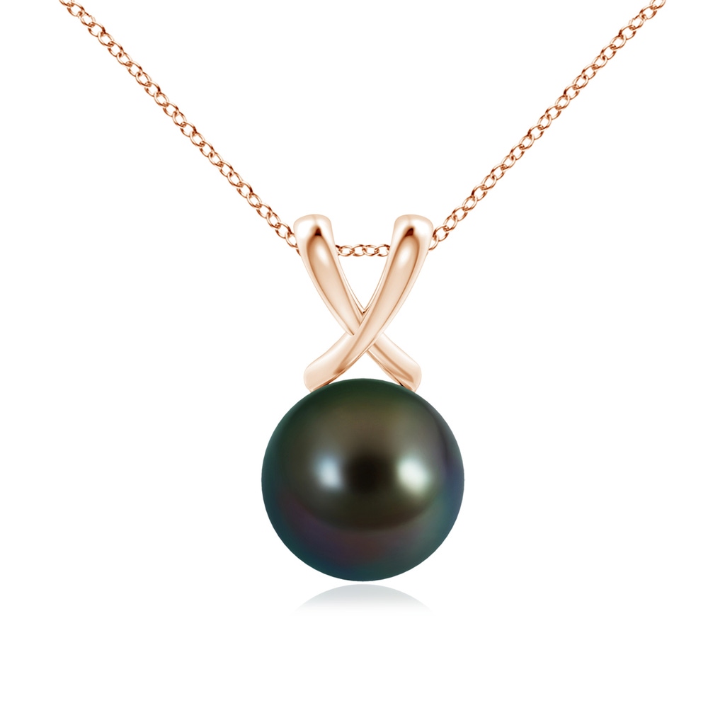 10mm AAAA Classic Tahitian Pearl Cross V-Bale Pendant in Rose Gold